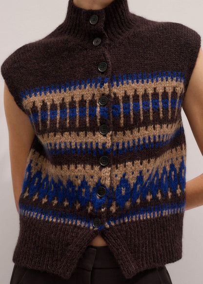 Brown Button-Through Relaxed Jacquard Vest | ME+EM Clothing