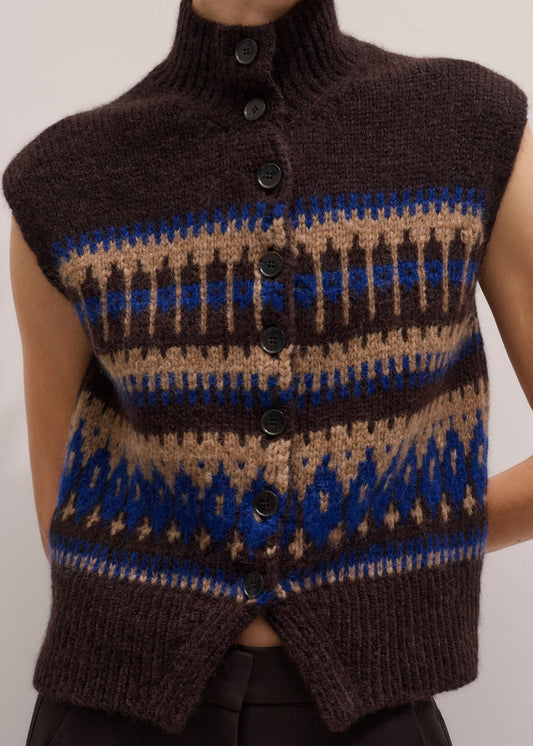 Brown Button-Through Relaxed Jacquard Vest | ME+EM Clothing