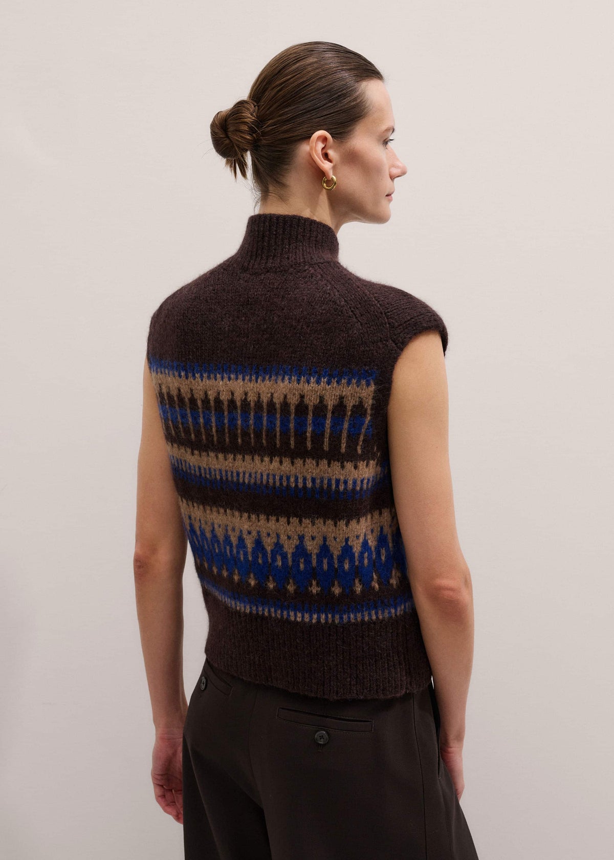 Brown Button-Through Relaxed Jacquard Vest | ME+EM Clothing
