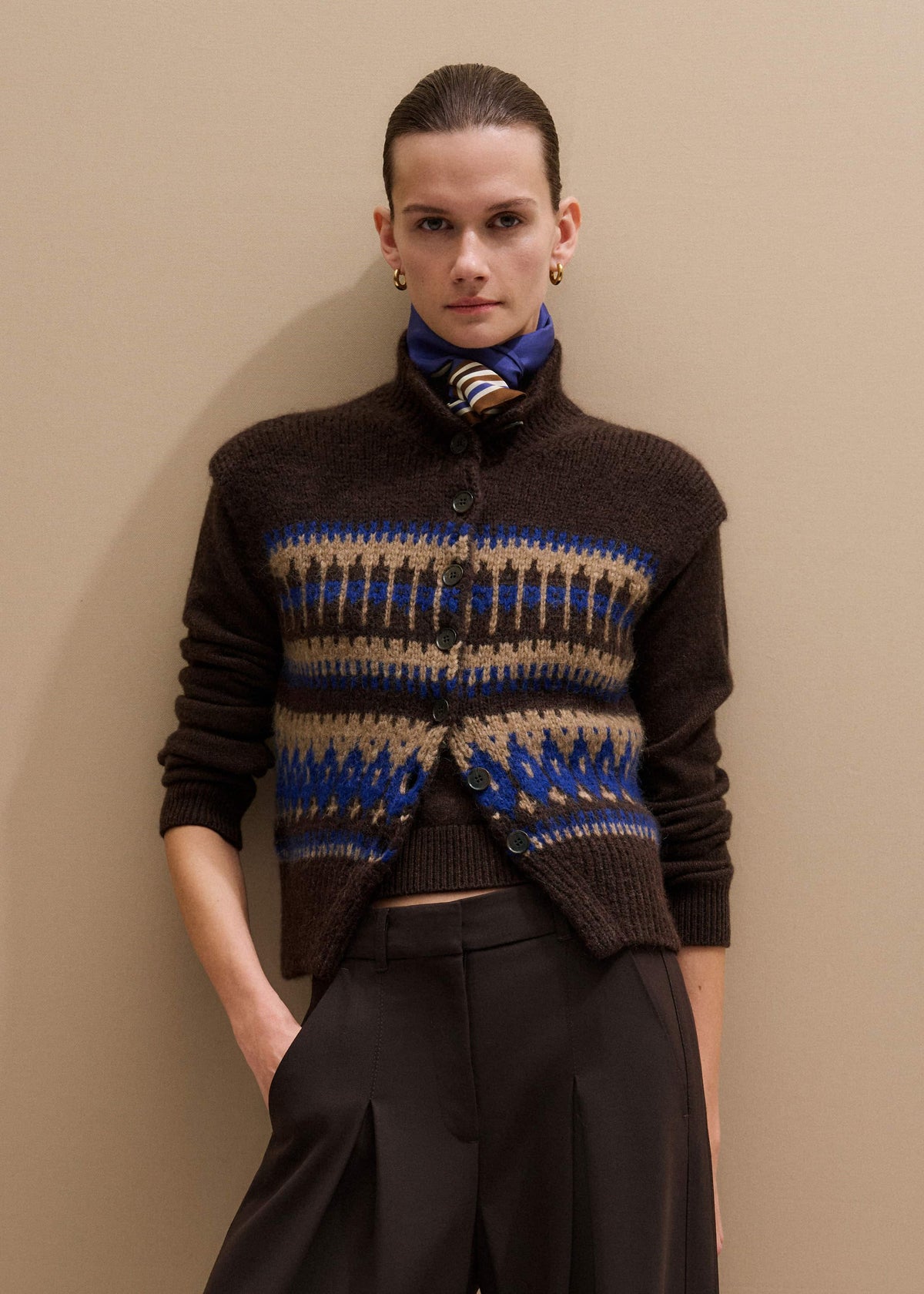 Brown Button-Through Relaxed Jacquard Vest | ME+EM Clothing