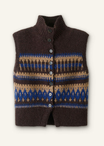 Brown Button-Through Relaxed Jacquard Vest | ME+EM Clothing