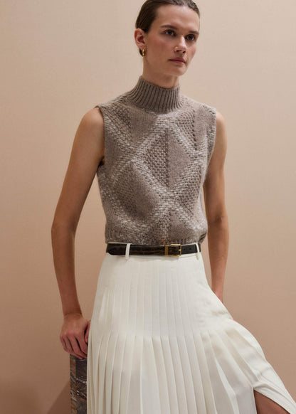 Brown Merino Statement Textured Argyle Sweater Vest | ME+EM Clothing