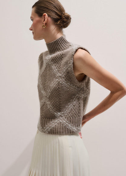 Brown Merino Statement Textured Argyle Sweater Vest | ME+EM Clothing