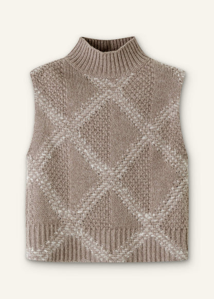 Brown Merino Statement Textured Argyle Sweater Vest | ME+EM Clothing