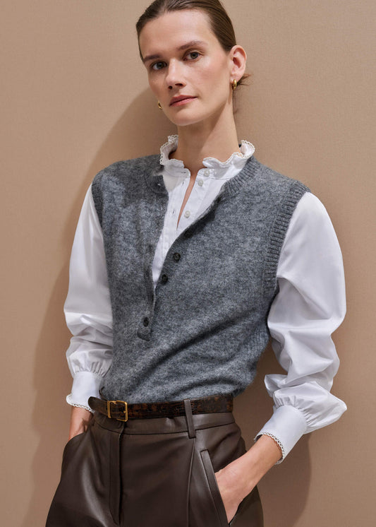 Grey Henley Straight Knit Vest | ME+EM Clothing
