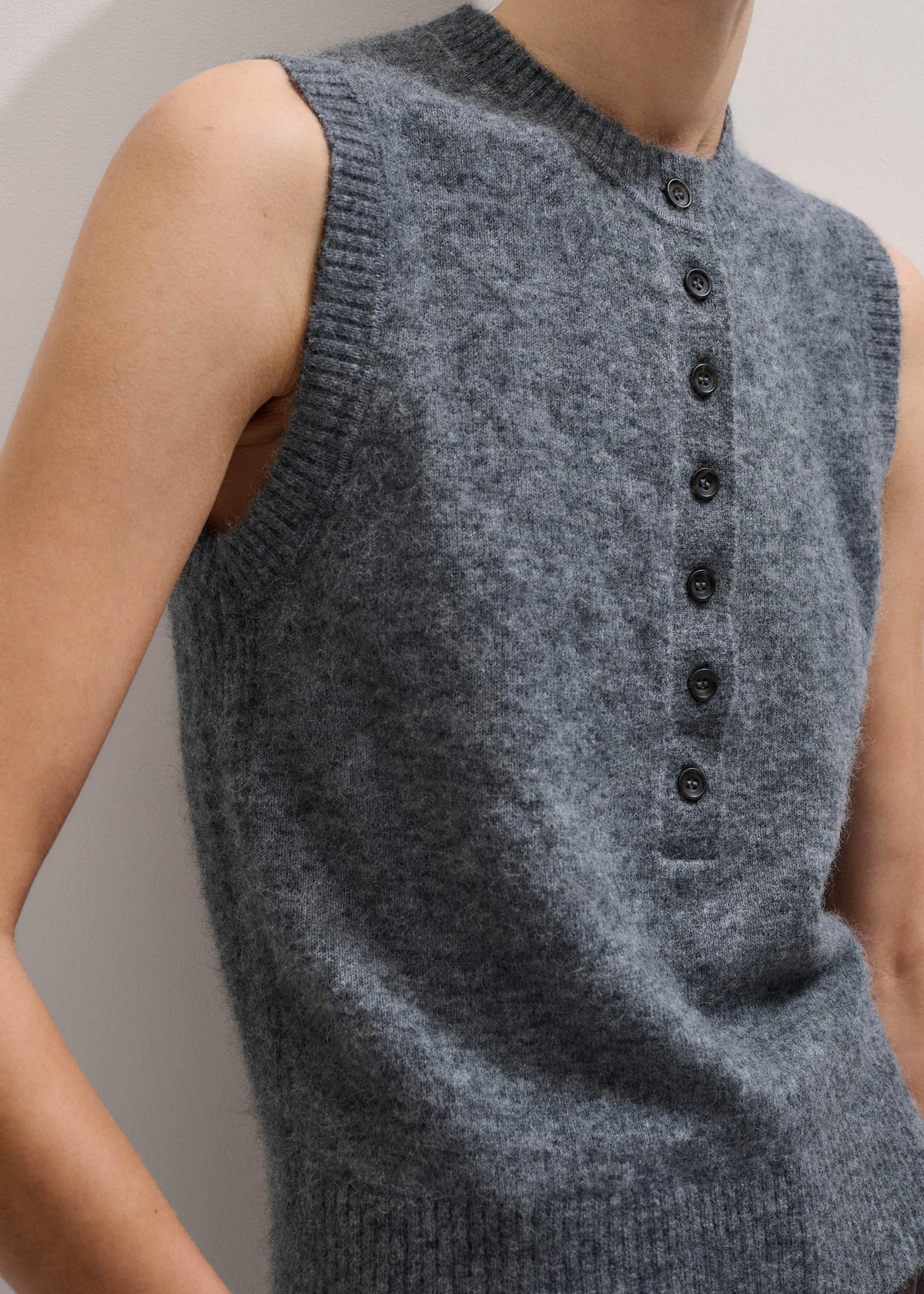 Grey Henley Straight Knit Vest | ME+EM Clothing
