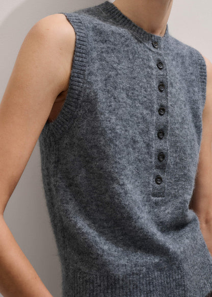 Grey Henley Straight Knit Vest | ME+EM Clothing