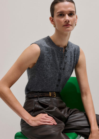 Grey Henley Straight Knit Vest | ME+EM Clothing