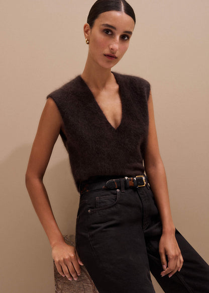 Brown Brushed Cashmere V-Neck Sweater Vest | ME+EM Clothing