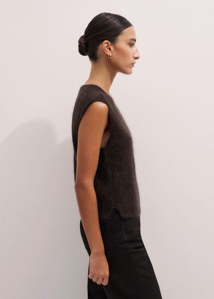 Brown Brushed Cashmere V-Neck Sweater Vest | ME+EM Clothing