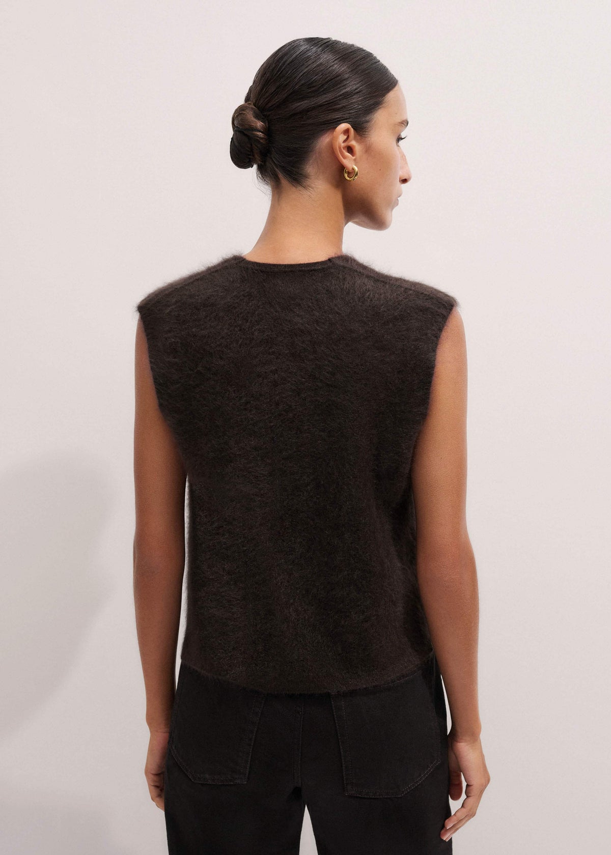 Brown Brushed Cashmere V-Neck Sweater Vest | ME+EM Clothing