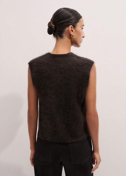 Brown Brushed Cashmere V-Neck Sweater Vest | ME+EM Clothing