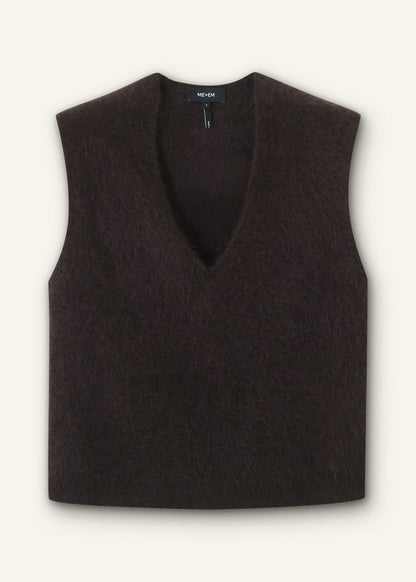 Brown Brushed Cashmere V-Neck Sweater Vest | ME+EM Clothing
