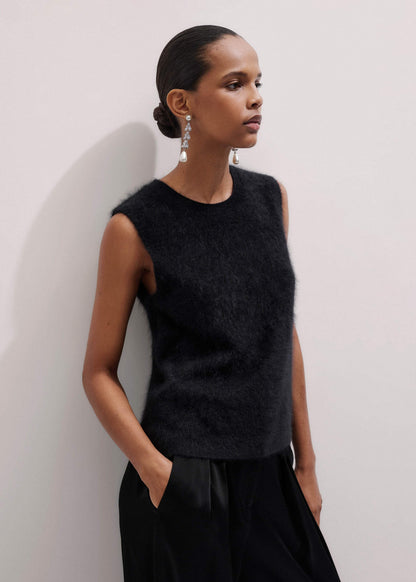Black Brushed Cashmere Straight Sweater Vest | ME+EM Clothing