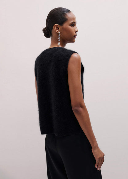 Black Brushed Cashmere Straight Sweater Vest | ME+EM Clothing