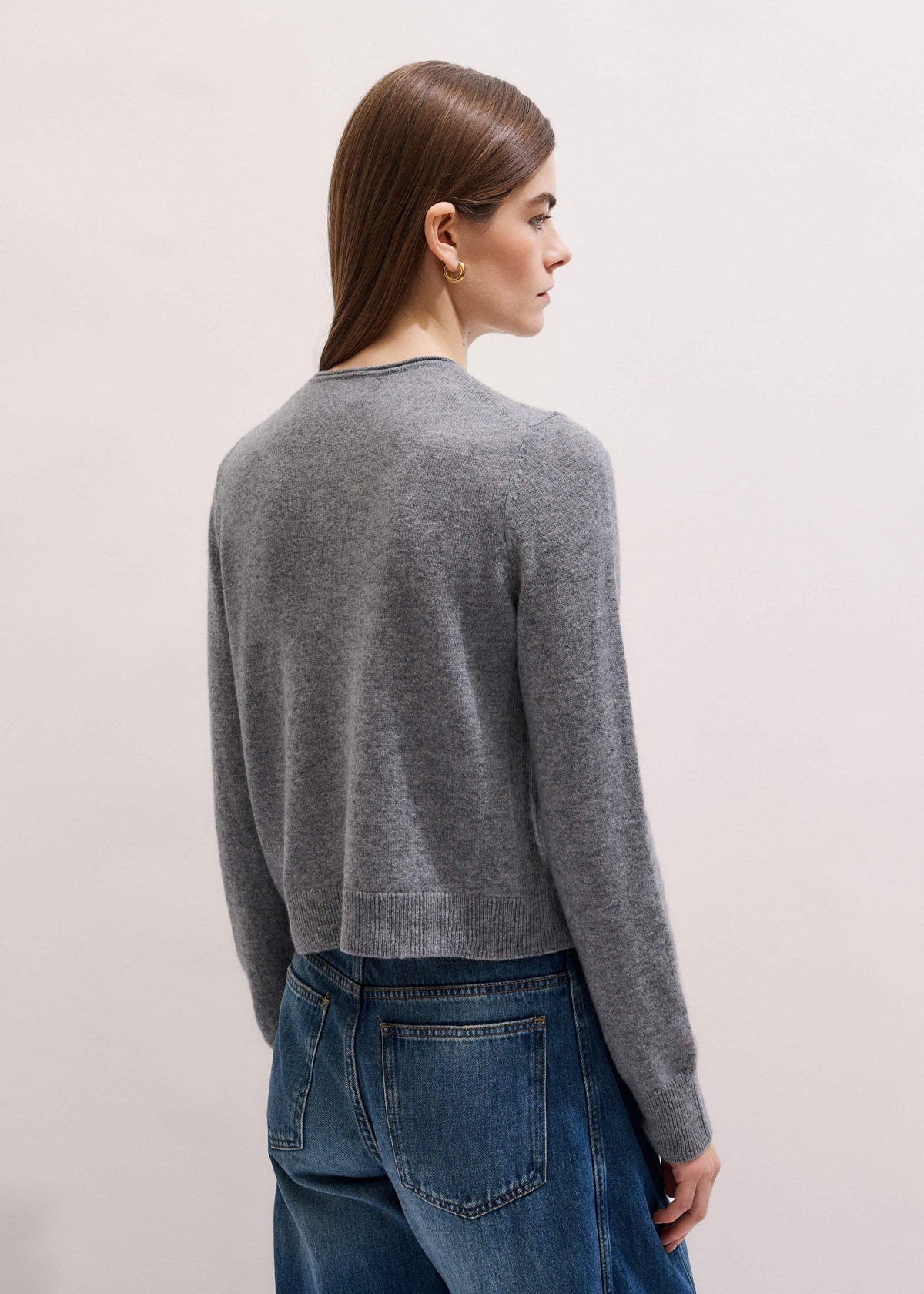 Gray Cashmere Roll Trim Straight Cardigan | ME+EM Clothing