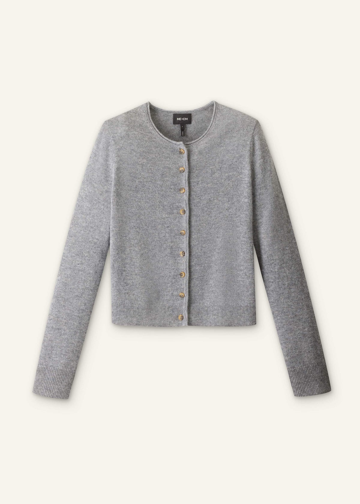 Gray Cashmere Roll Trim Straight Cardigan | ME+EM Clothing