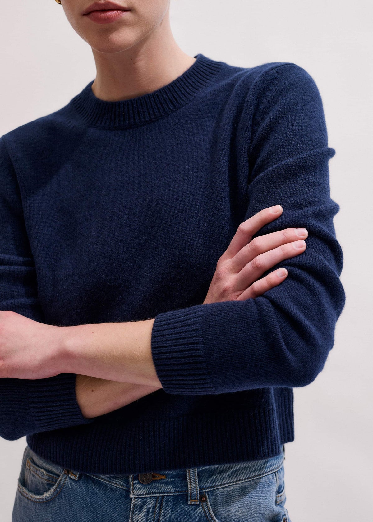 Navy Cashmere Crew Neck Crop Sweater | ME+EM Clothing