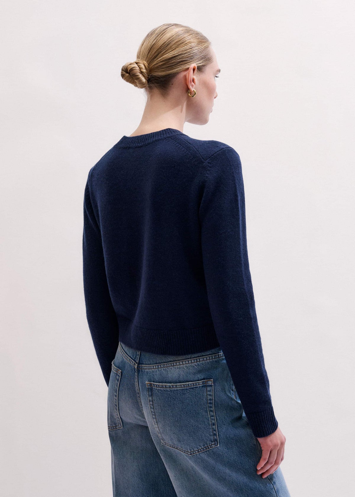 Navy Cashmere Crew Neck Crop Sweater | ME+EM Clothing
