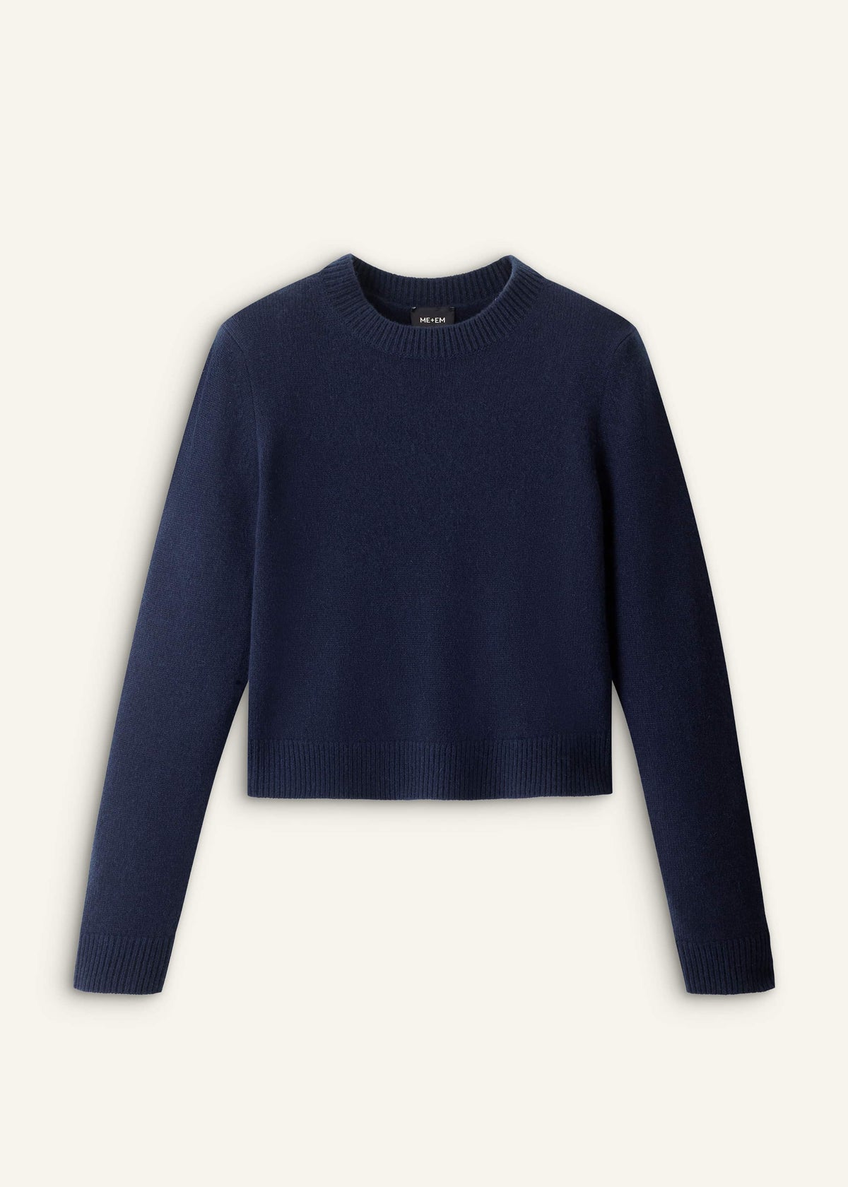 Navy Cashmere Crew Neck Crop Sweater | ME+EM Clothing