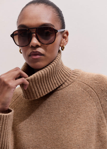 Brown Cashmere Curved Hem Raglan Sweater + Snood | ME+EM Clothing