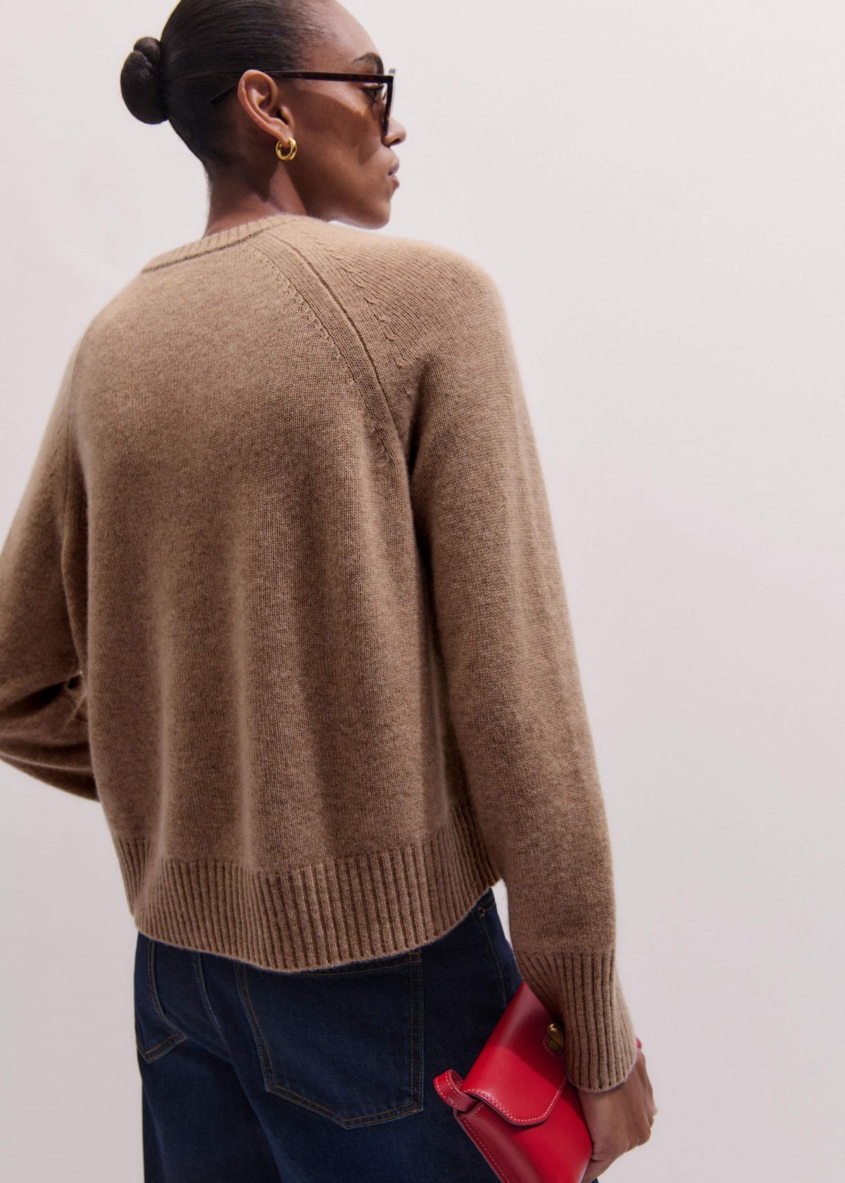 Brown Cashmere Curved Hem Raglan Sweater + Snood | ME+EM Clothing