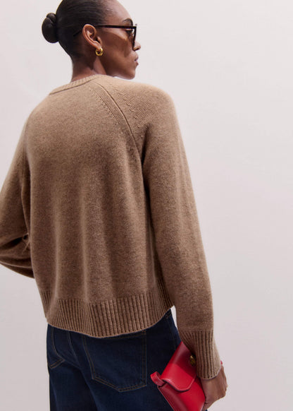 Brown Cashmere Curved Hem Raglan Sweater + Snood | ME+EM Clothing