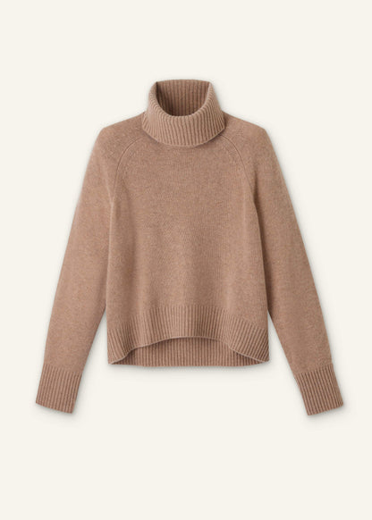Brown Cashmere Curved Hem Raglan Sweater + Snood | ME+EM Clothing