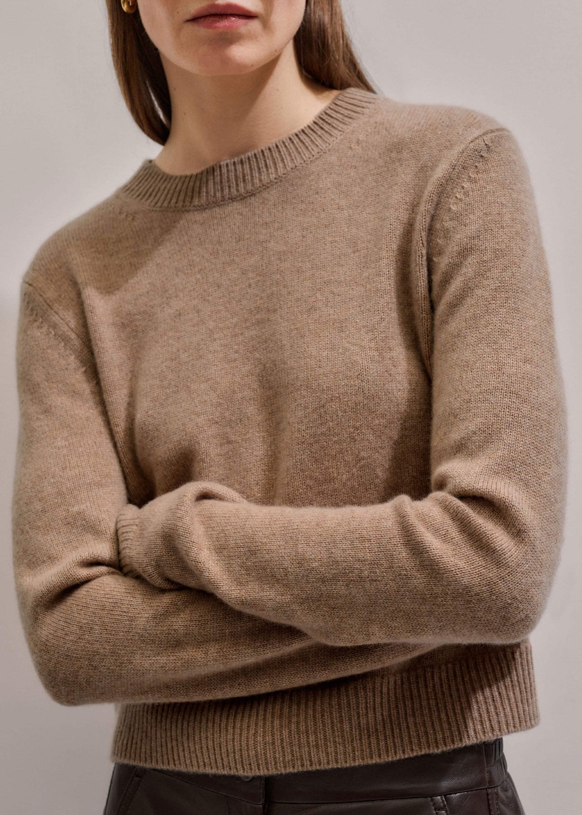Camel Brown Cashmere Relaxed Crop Sweater | ME+EM Clothing
