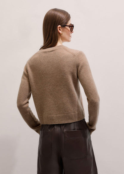 Camel Brown Cashmere Relaxed Crop Sweater | ME+EM Clothing