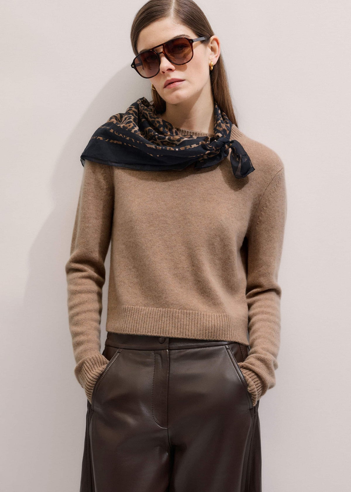 Camel Brown Cashmere Relaxed Crop Sweater | ME+EM Clothing