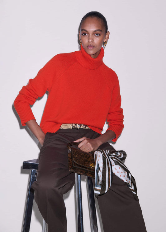 Red Cashmere Curved Hem Raglan Sweater + Snood | ME+EM Clothing