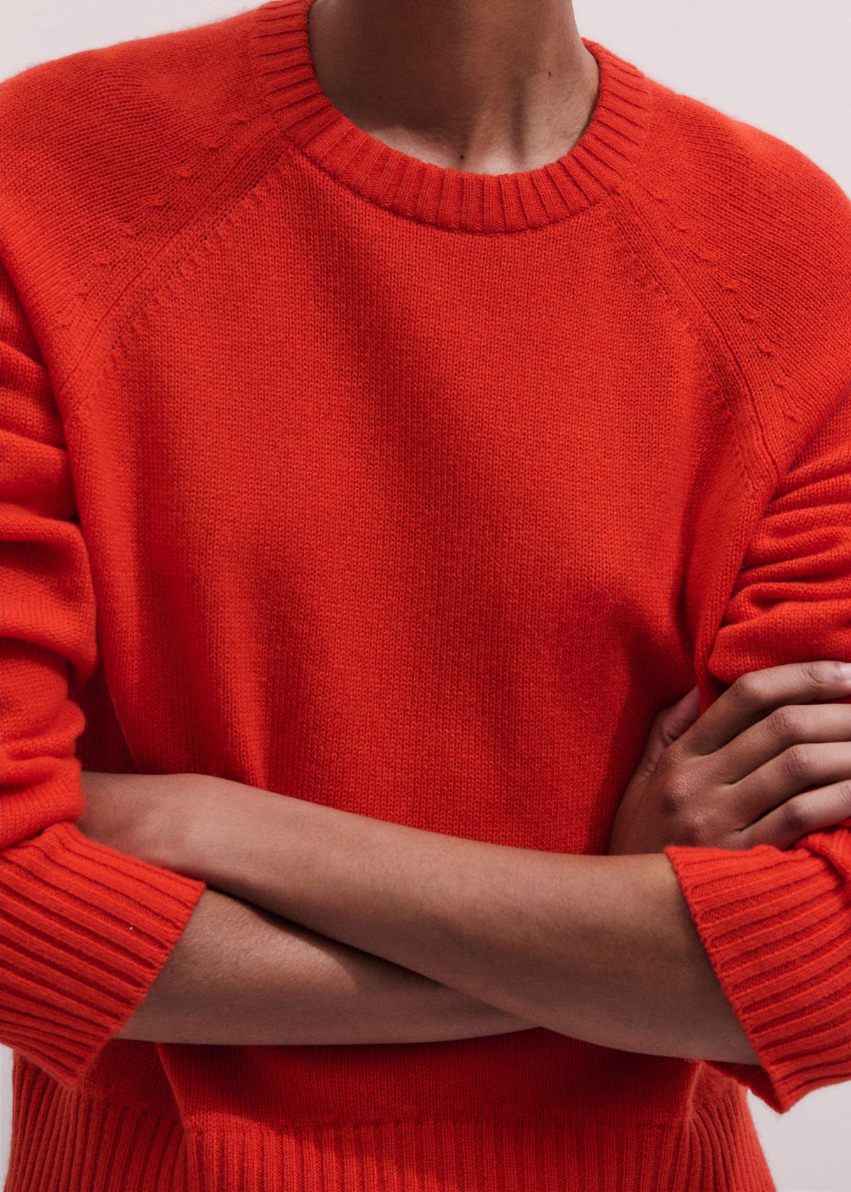 Red Cashmere Curved Hem Raglan Sweater + Snood | ME+EM Clothing