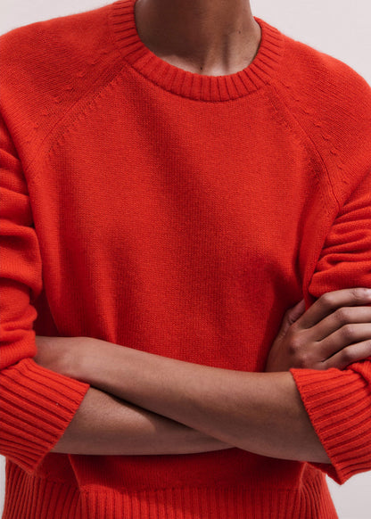 Red Cashmere Curved Hem Raglan Sweater + Snood | ME+EM Clothing