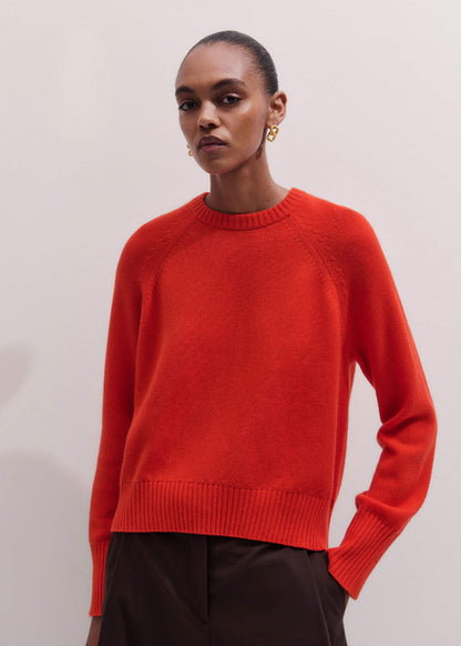 Red Cashmere Curved Hem Raglan Sweater + Snood | ME+EM Clothing