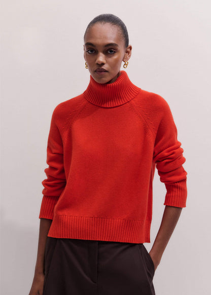 Red Cashmere Curved Hem Raglan Sweater + Snood | ME+EM Clothing