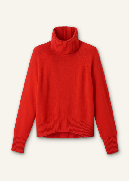 Red Cashmere Curved Hem Raglan Sweater + Snood | ME+EM Clothing