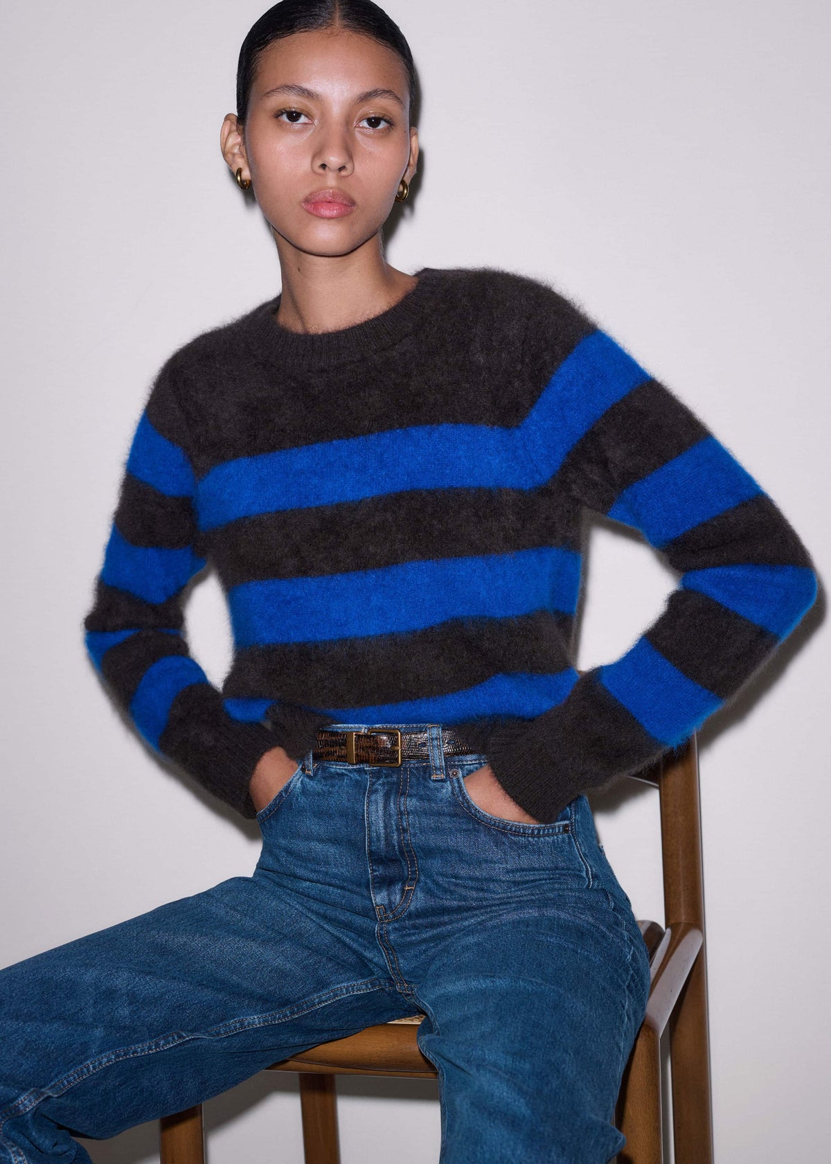 Brown Brushed Cashmere Stripe Crop Jumper | ME+EM Clothing