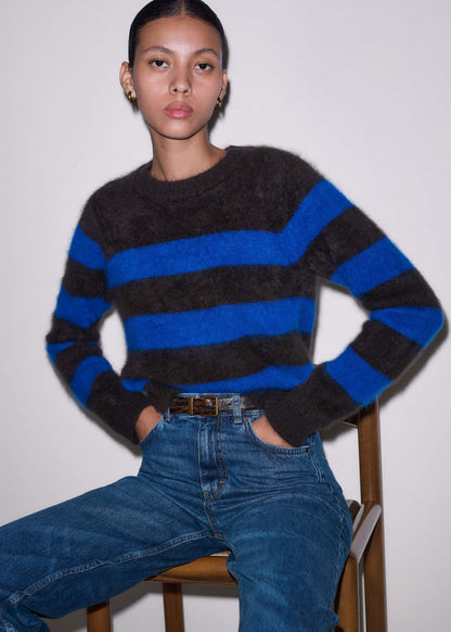 Brown Brushed Cashmere Stripe Crop Jumper | ME+EM Clothing