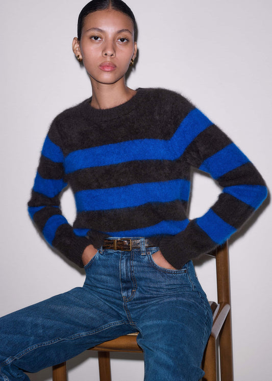 Brown Brushed Cashmere Stripe Crop Jumper | ME+EM Clothing