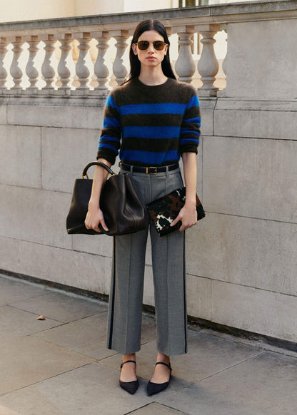 Brown Brushed Cashmere Stripe Crop Jumper | ME+EM Clothing