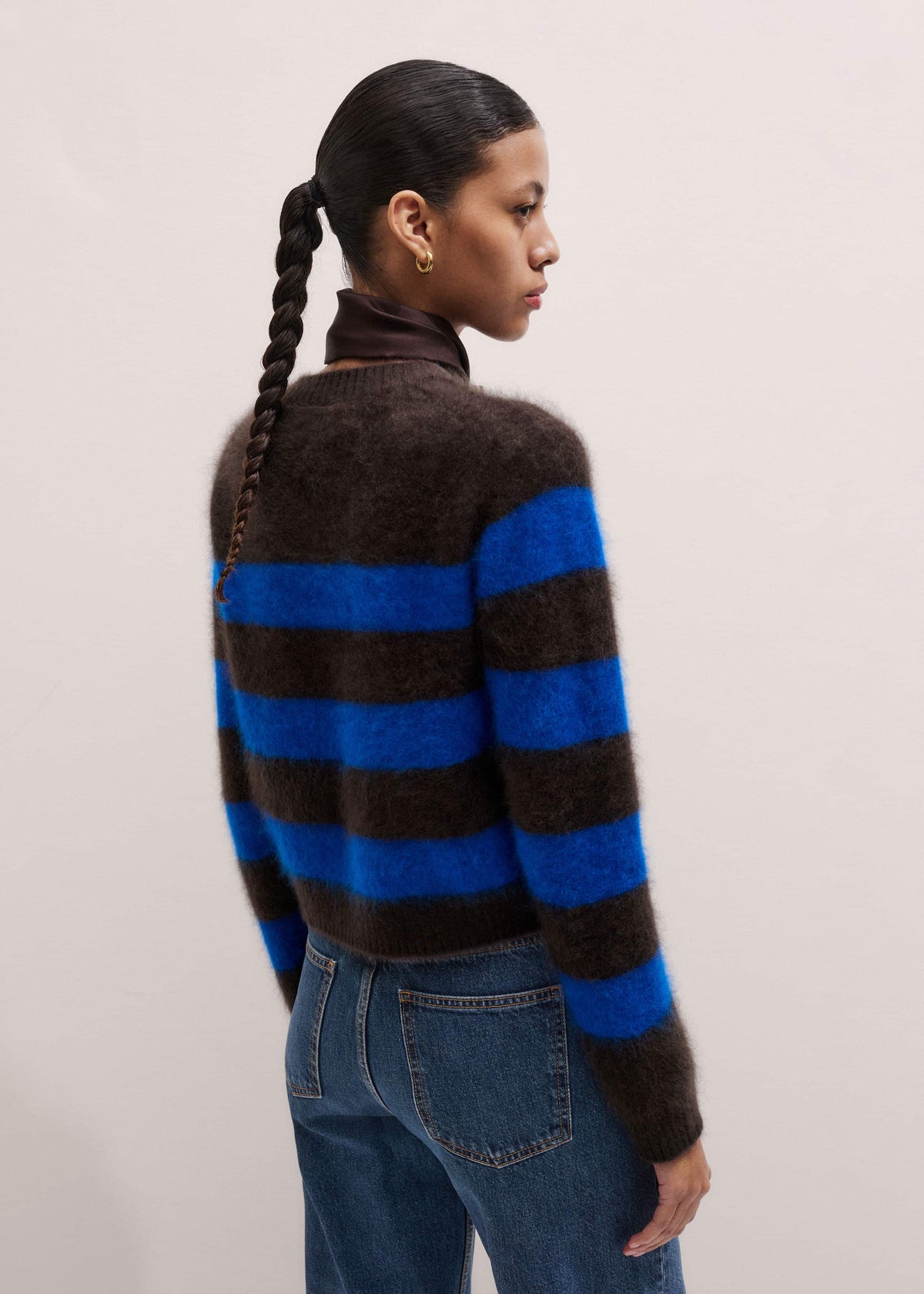 Brown Brushed Cashmere Stripe Crop Jumper | ME+EM Clothing