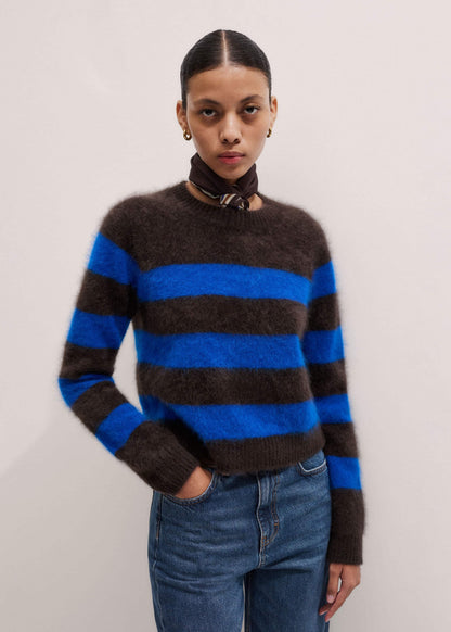 Brown Brushed Cashmere Stripe Crop Jumper | ME+EM Clothing