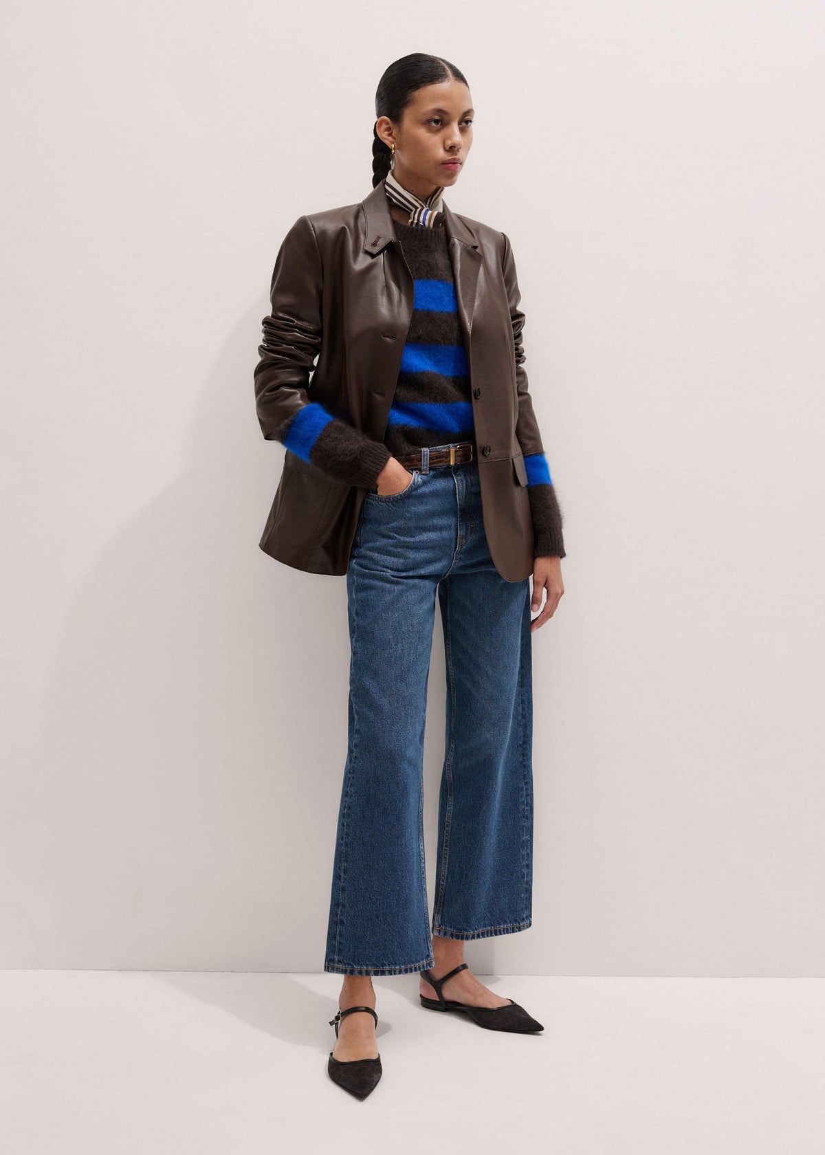 Brown Brushed Cashmere Stripe Crop Jumper | ME+EM Clothing