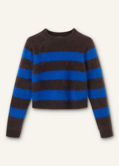 Brown Brushed Cashmere Stripe Crop Jumper | ME+EM Clothing
