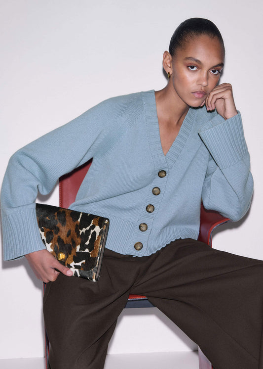Blue V-Neck Relaxed Raglan Cardigan | ME+EM Clothing