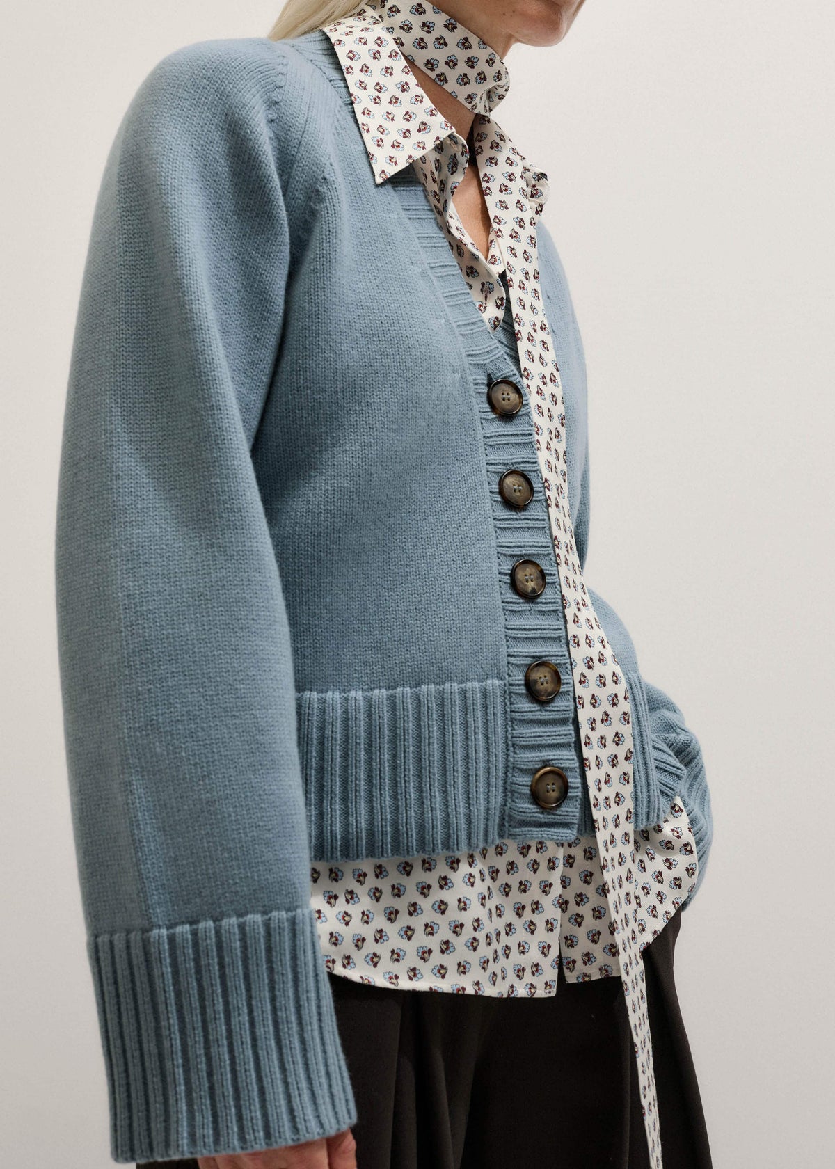 Blue V-Neck Relaxed Raglan Cardigan | ME+EM Clothing