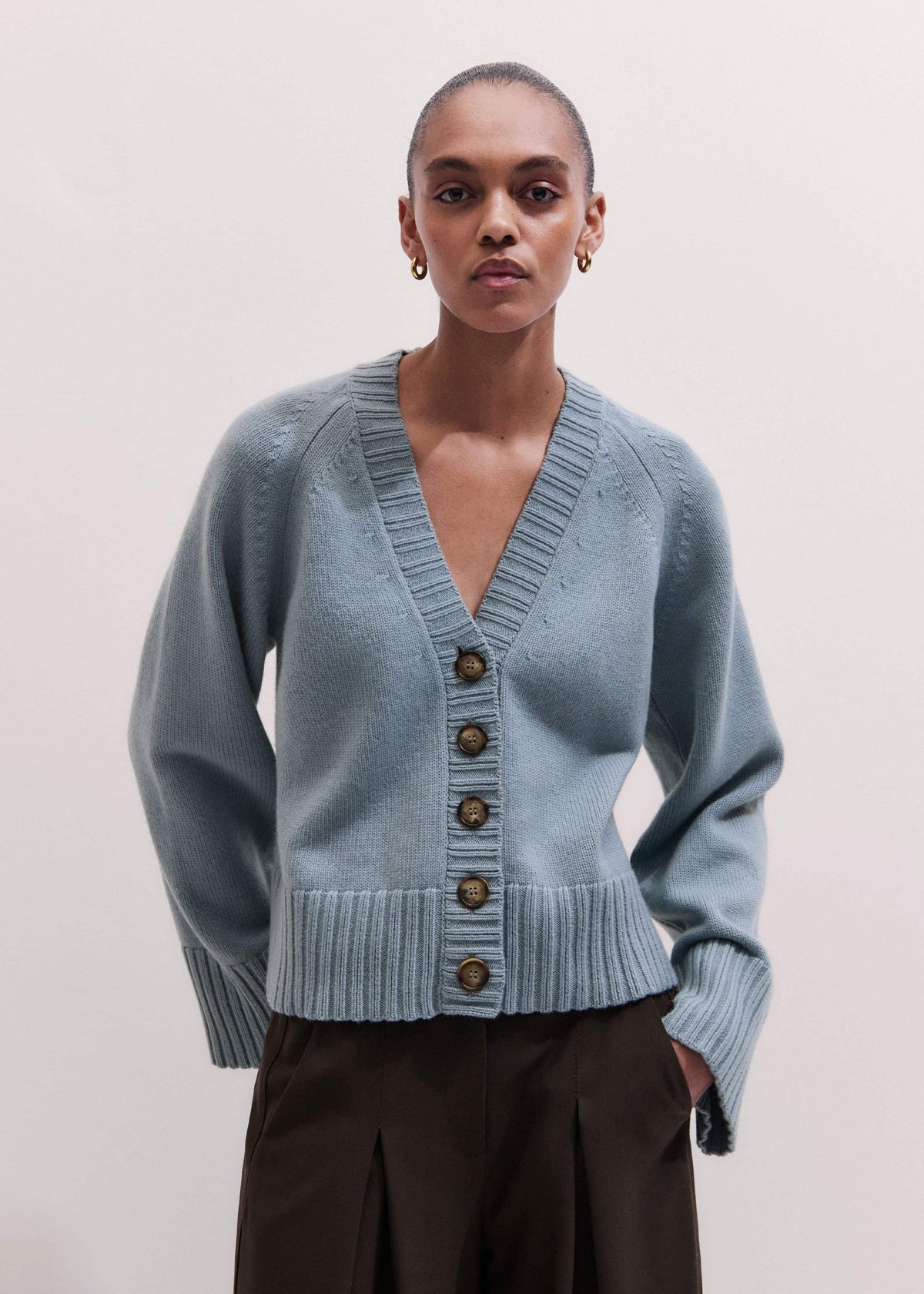 Blue V-Neck Relaxed Raglan Cardigan | ME+EM Clothing