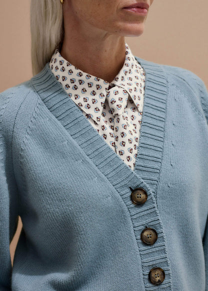 Blue V-Neck Relaxed Raglan Cardigan | ME+EM Clothing