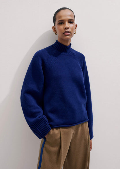 Blue High Neck Relaxed Raglan Sweater | ME+EM Clothing